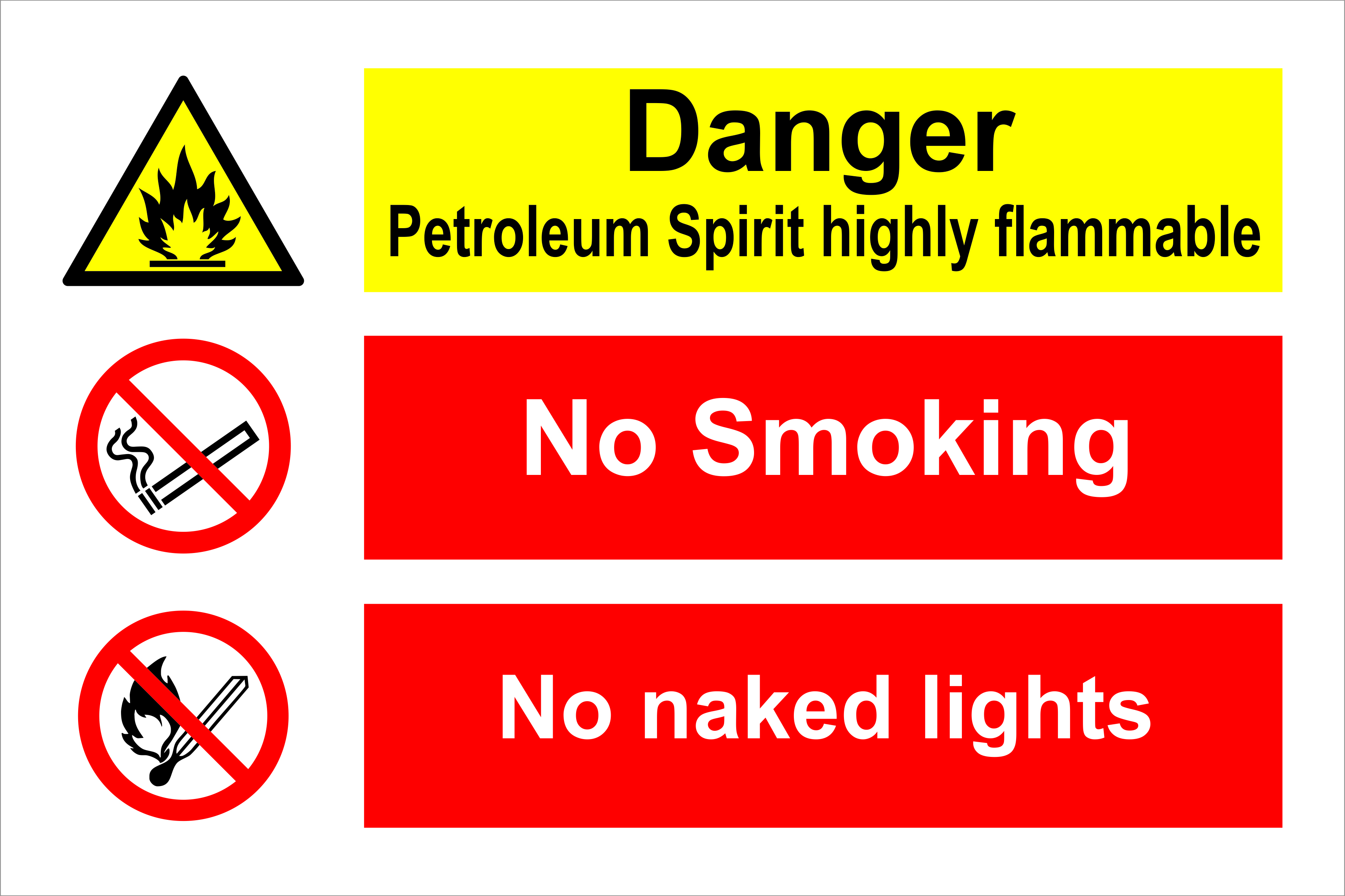 Danger Petroleum No Smoking No Naked Flames Combination Signs